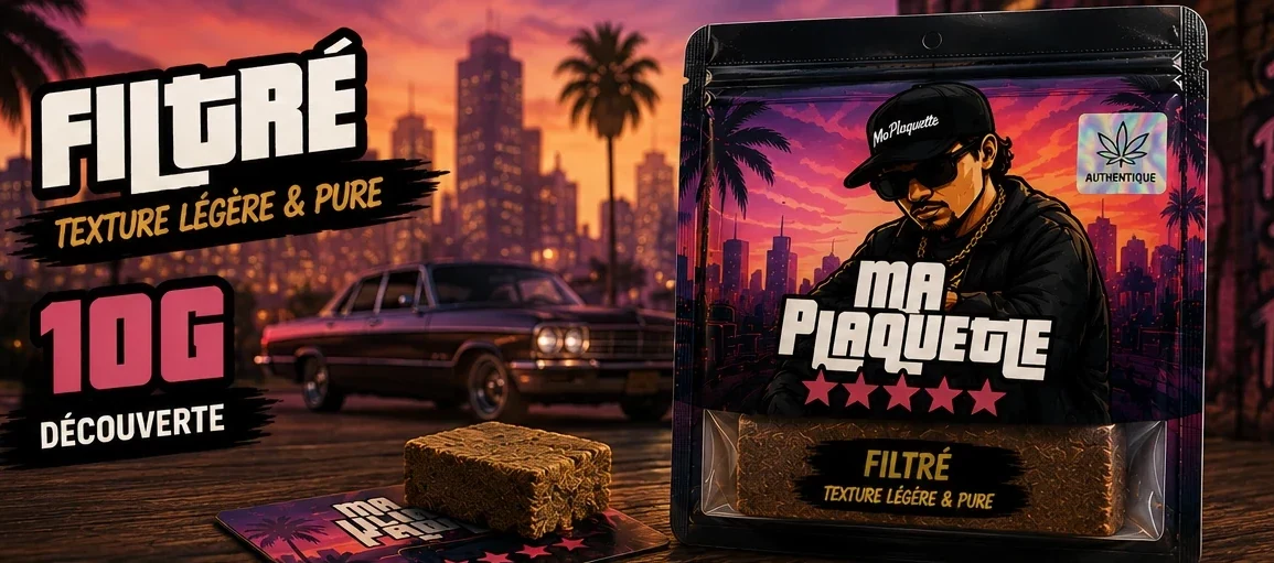 Morceau de plaquette CBD Filtré 10 g — sachet, visuel de présentation