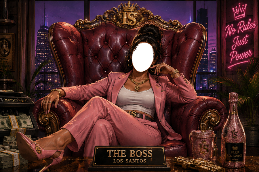 Costume rose, néon « No Rules Just Power ».